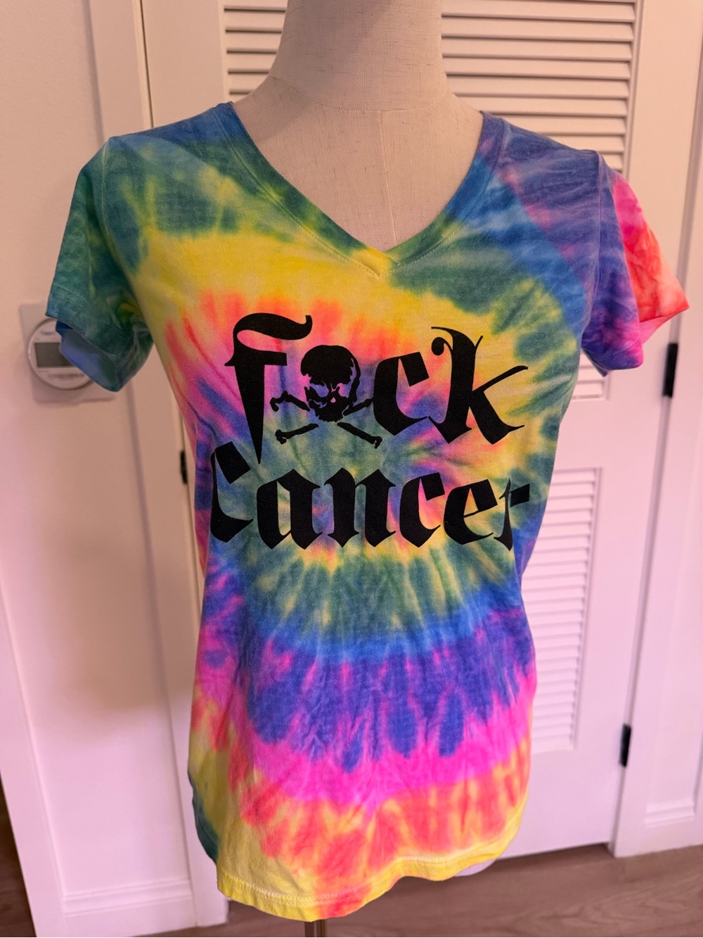 Tie-Dye "F*ck Cancer" V-Neck Graphic Tee